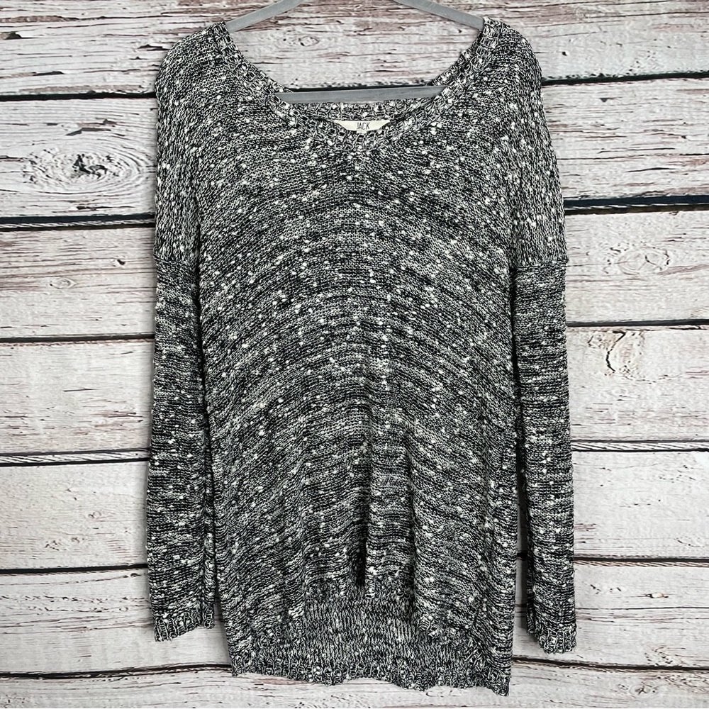 JACK Black & White Textured Hi Lo Hem Pullover Sweater Long Sleeves Size Small